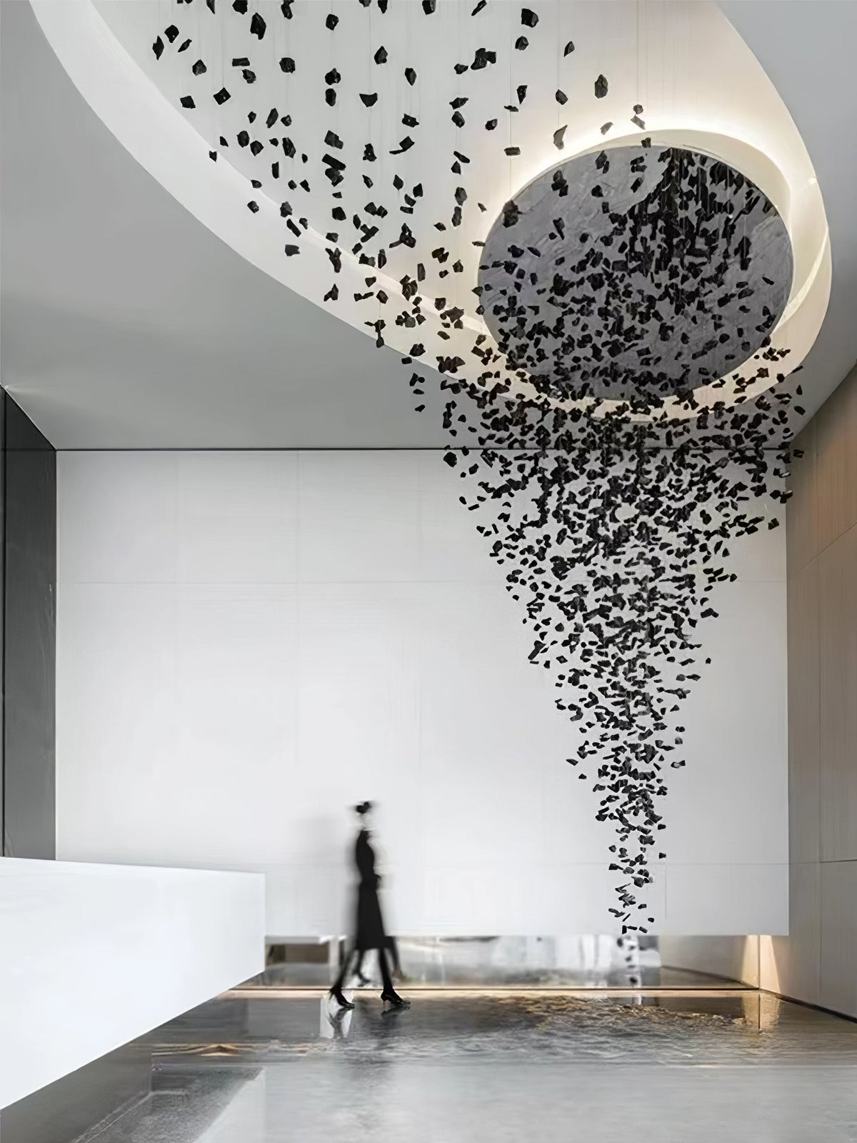 Charcoal Cascade Pixel Chandelier – Modern Stone LED Pendant for Living and Dining Spaces