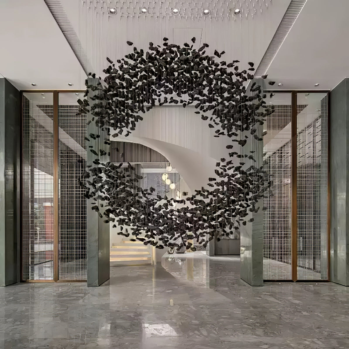 Charcoal Hourglass Chandelier — Modern Stone Pendant for Grand Interiors