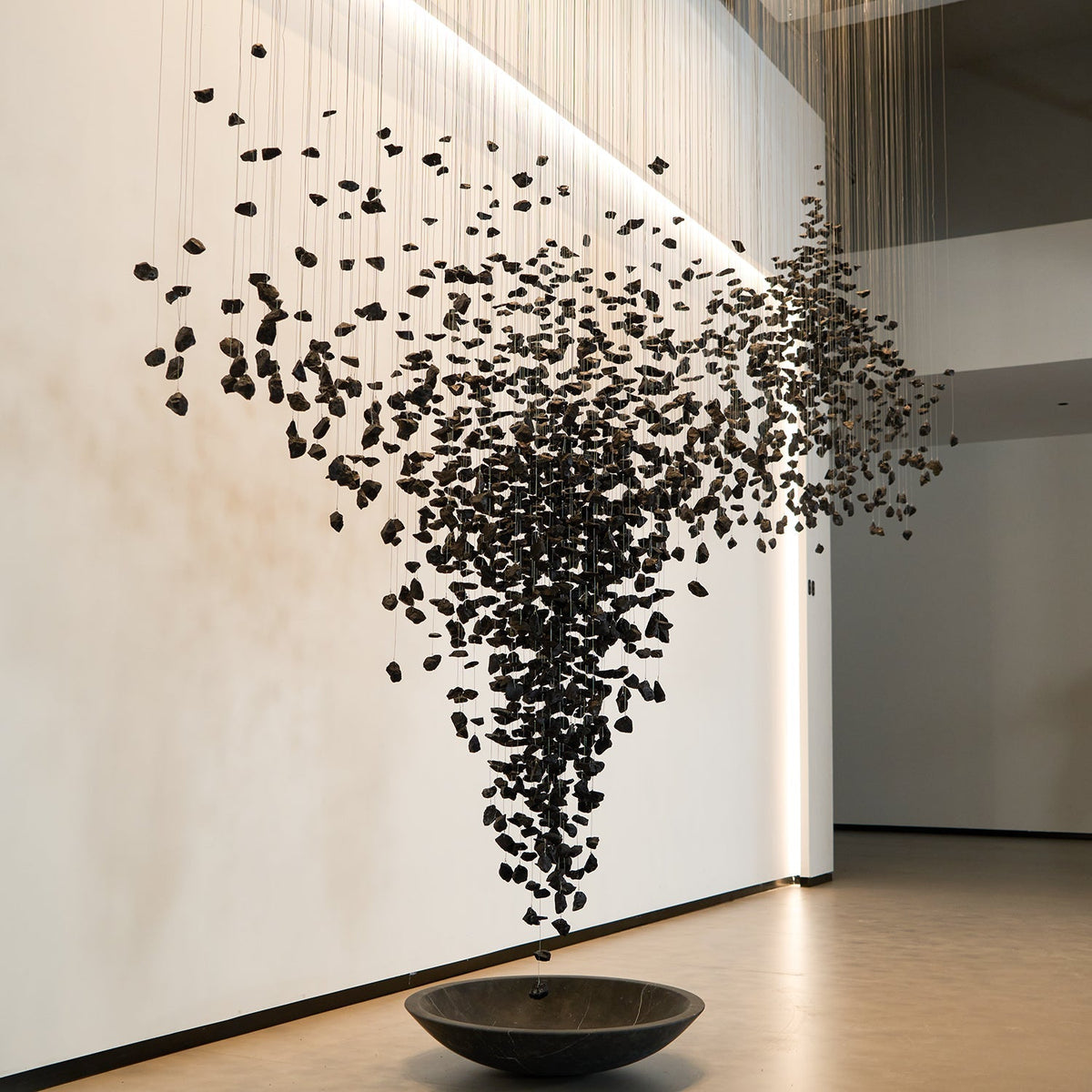 Charcoal Hourglass Chandelier — Modern Stone Pendant for Grand Interiors
