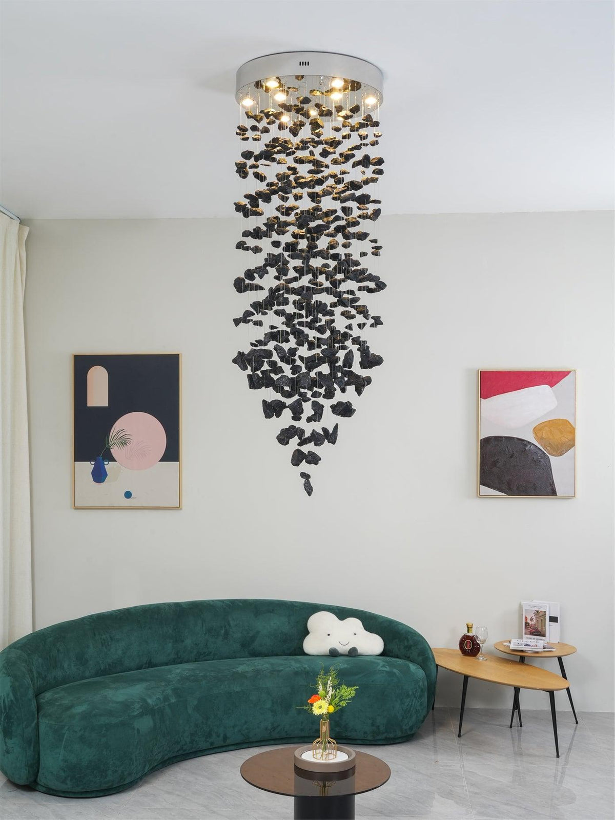 Charcoal Chandelier Letters G-L | Handcrafted Stone LED Pendant