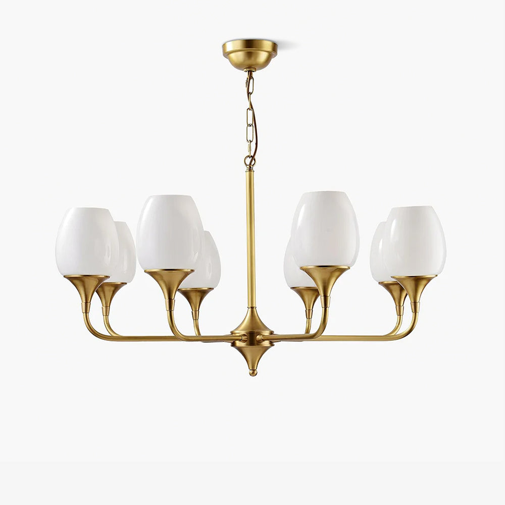 Charlie Eight-Light Brass Chandelier with Glass Shades for Dining and Living Rooms