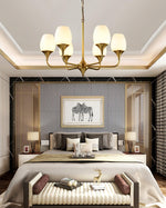 Charlie Eight-Light Brass Chandelier with Glass Shades for Dining and Living Rooms