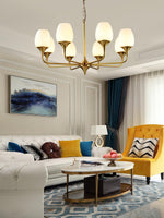 Charlie Eight-Light Brass Chandelier with Glass Shades for Dining and Living Rooms