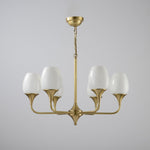 Charlie Eight-Light Brass Chandelier with Glass Shades for Dining and Living Rooms