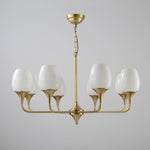 Charlie Eight-Light Brass Chandelier with Glass Shades for Dining and Living Rooms