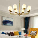 Charlie Eight-Light Brass Chandelier with Glass Shades for Dining and Living Rooms