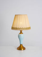 Chaslyn Desk Lamp – Blue Ceramic & Brass Table Lamp with Beige Fabric Shade