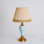 Chaslyn Desk Lamp – Blue Ceramic & Brass Table Lamp with Beige Fabric Shade