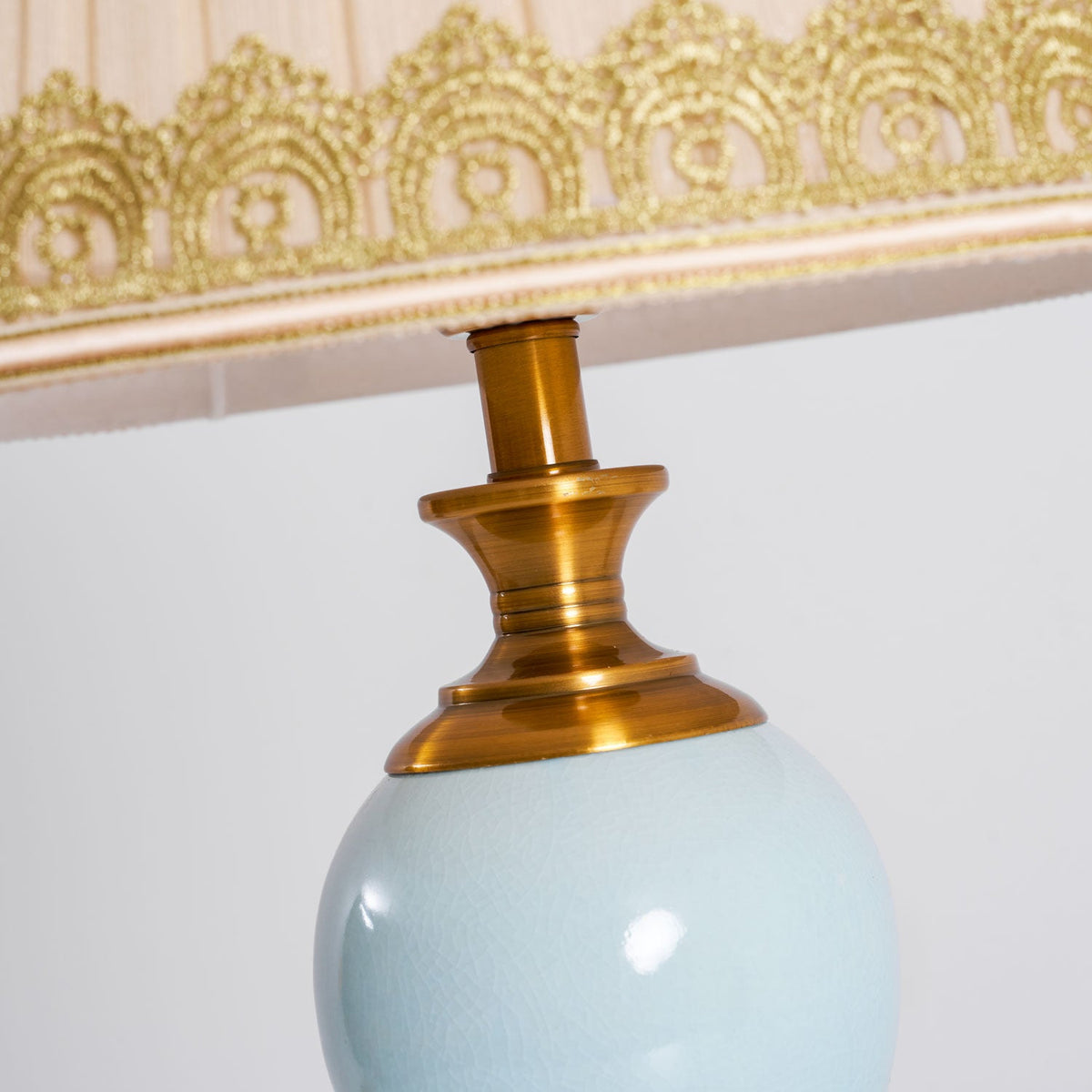 Chaslyn Desk Lamp – Blue Ceramic & Brass Table Lamp with Beige Fabric Shade