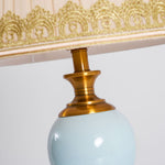 Chaslyn Desk Lamp – Blue Ceramic & Brass Table Lamp with Beige Fabric Shade