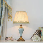 Chaslyn Desk Lamp – Blue Ceramic & Brass Table Lamp with Beige Fabric Shade