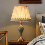 Chaslyn Desk Lamp – Blue Ceramic & Brass Table Lamp with Beige Fabric Shade