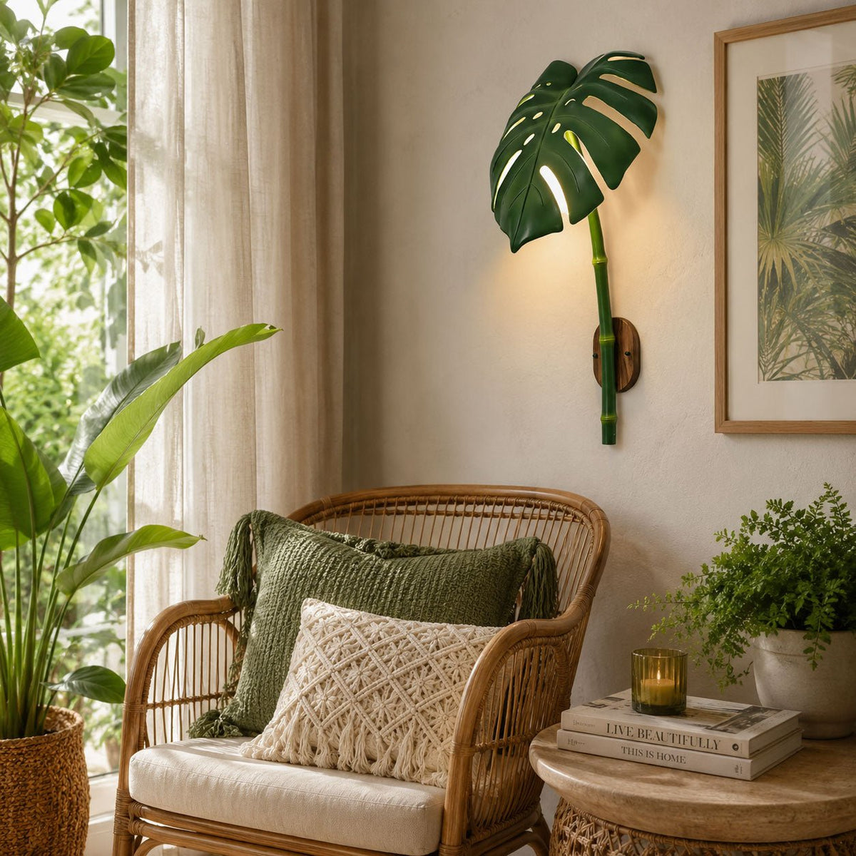 Monstera Leaf Wall Sconce — Tropical Botanical Light for Modern Interiors