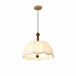 Elowen Blossom Lantern Pendant Light – Fabric Shade with Wood Accents
