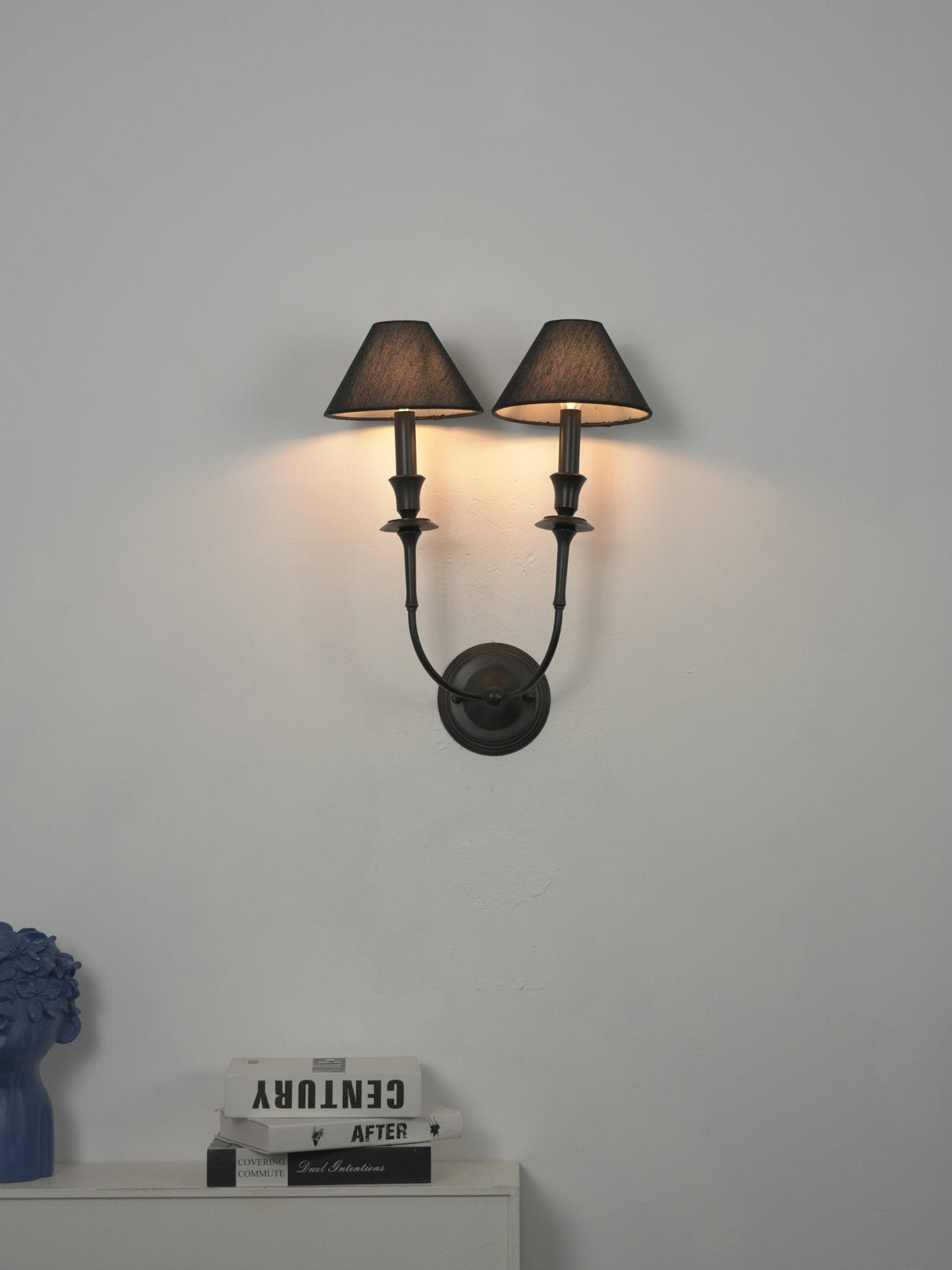 Chester Wall Sconce – Modern Black Metal & Fabric Shade for Bedroom and Living Room