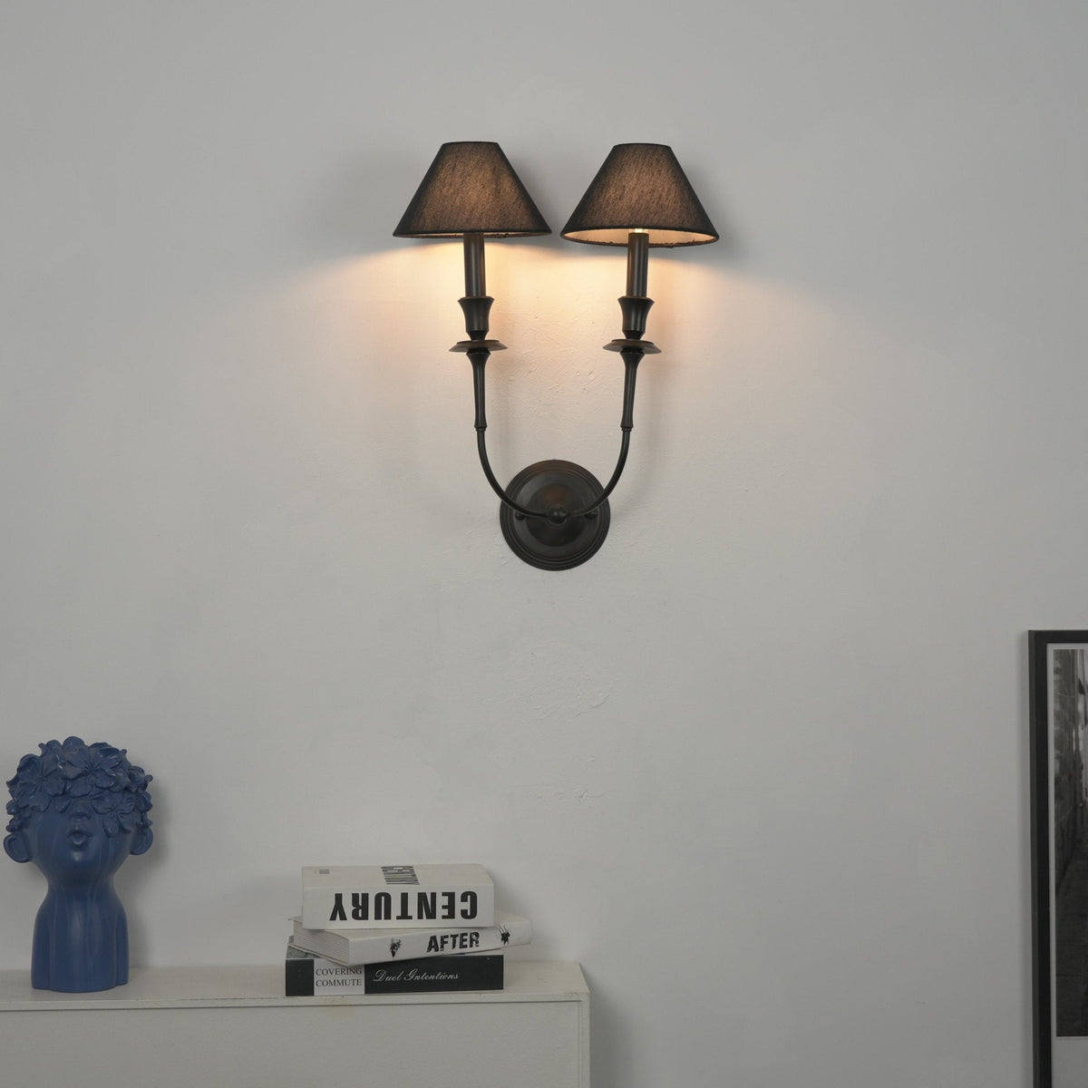 Chester Wall Sconce – Modern Black Metal & Fabric Shade for Bedroom and Living Room