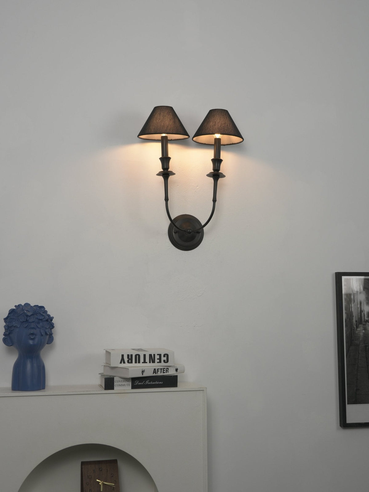 Chester Wall Sconce – Modern Black Metal & Fabric Shade for Bedroom and Living Room