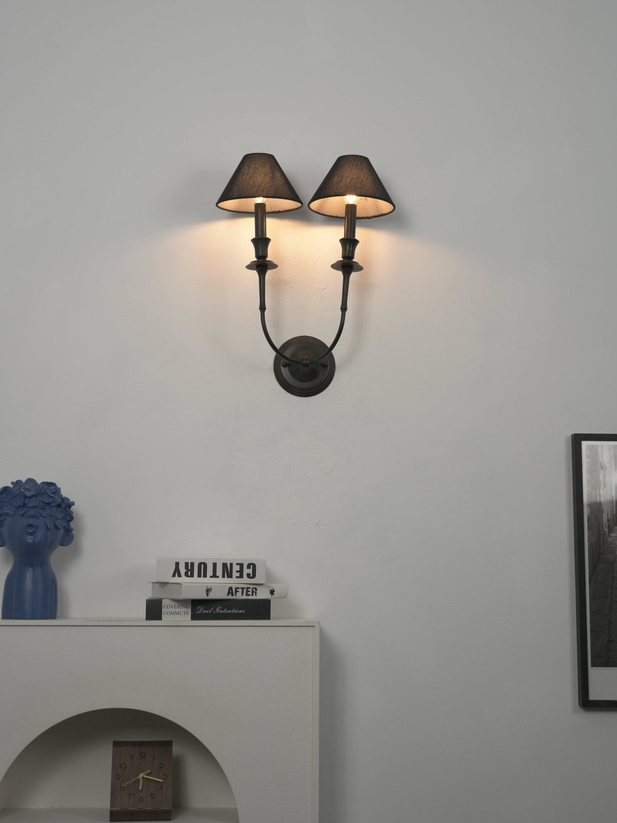 Chester Wall Sconce – Modern Black Metal & Fabric Shade for Bedroom and Living Room