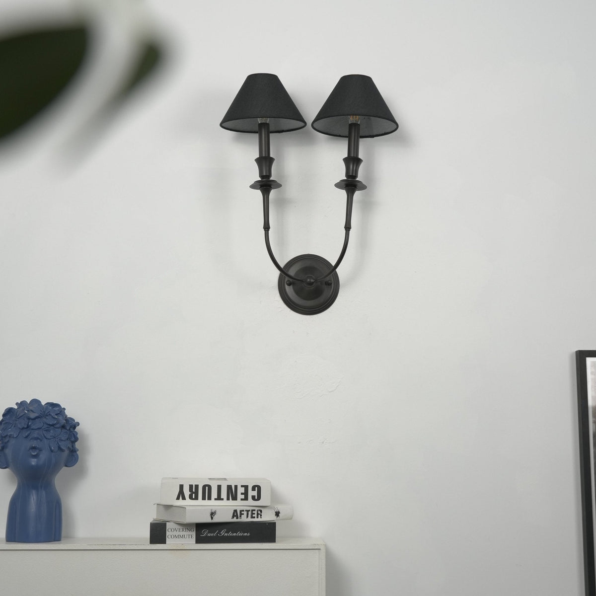 Chester Wall Sconce – Modern Black Metal & Fabric Shade for Bedroom and Living Room