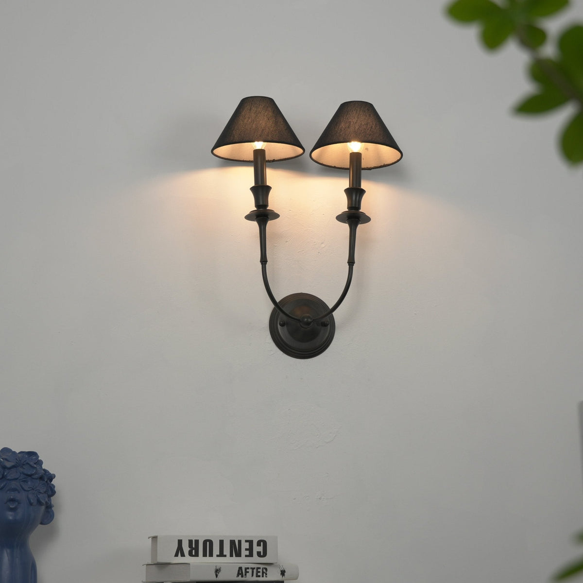 Chester Wall Sconce – Modern Black Metal & Fabric Shade for Bedroom and Living Room
