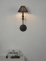Chester Wall Sconce – Modern Black Metal & Fabric Shade for Bedroom and Living Room