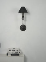 Chester Wall Sconce – Modern Black Metal & Fabric Shade for Bedroom and Living Room
