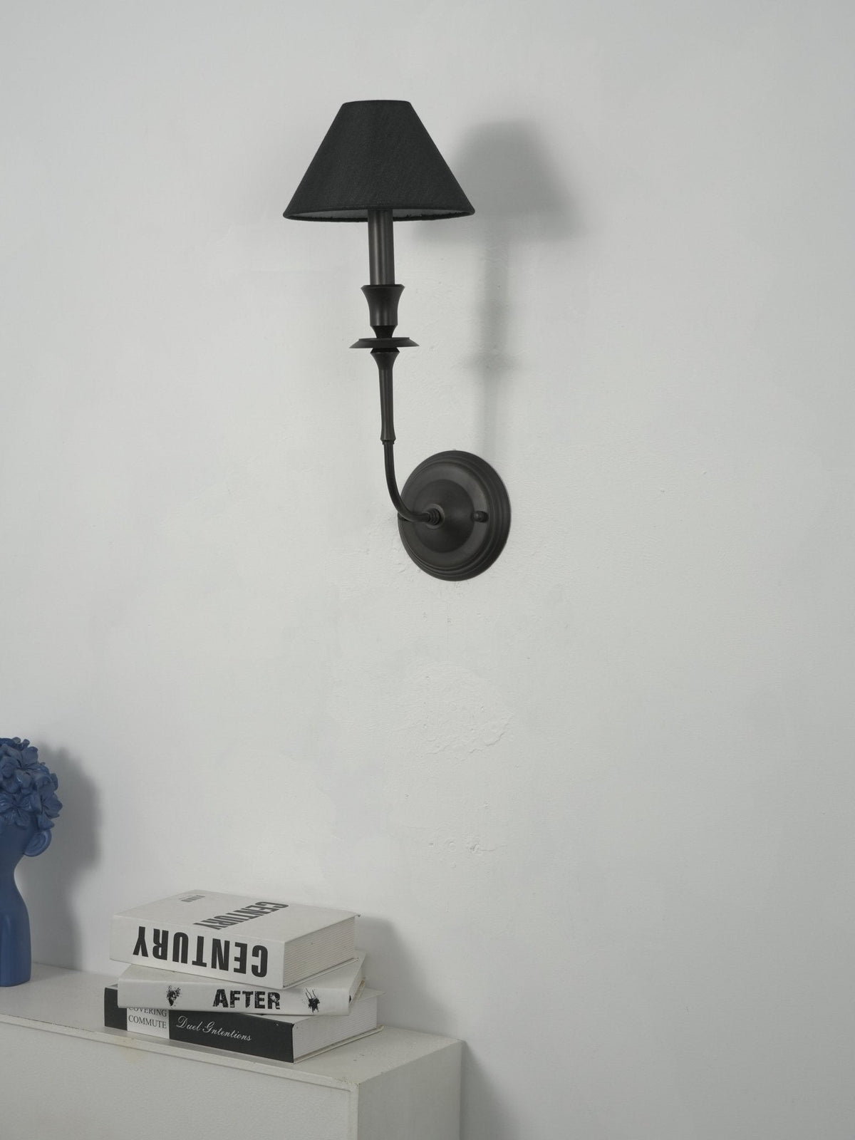 Chester Wall Sconce – Modern Black Metal & Fabric Shade for Bedroom and Living Room