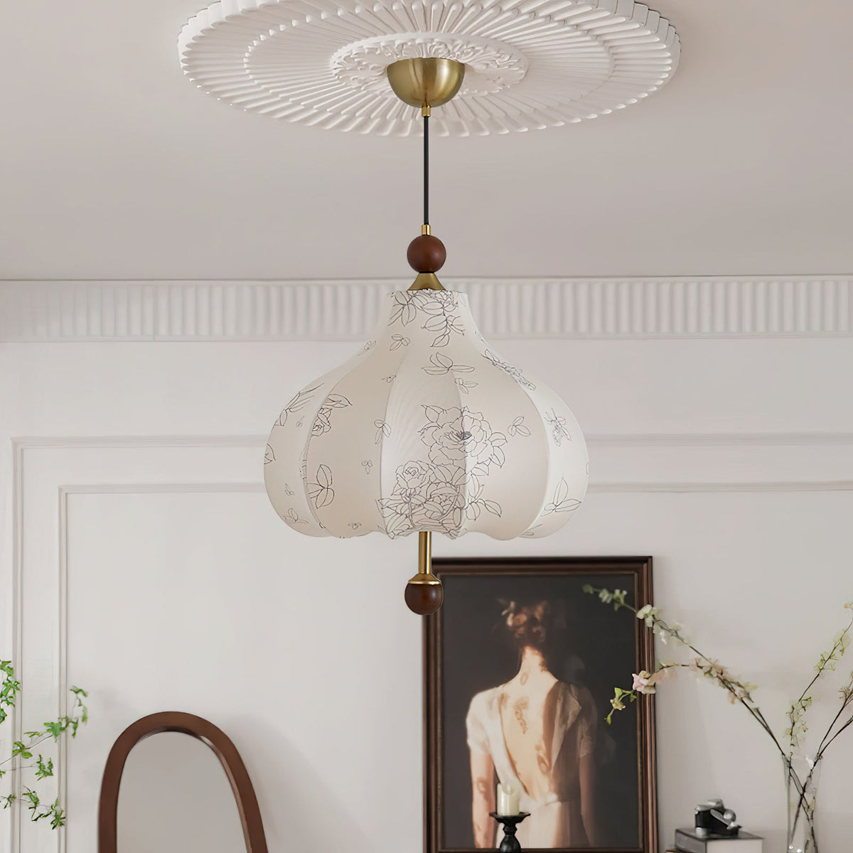 Chestnut Bloom Designer Pendant Light with Walnut and Gold Finish