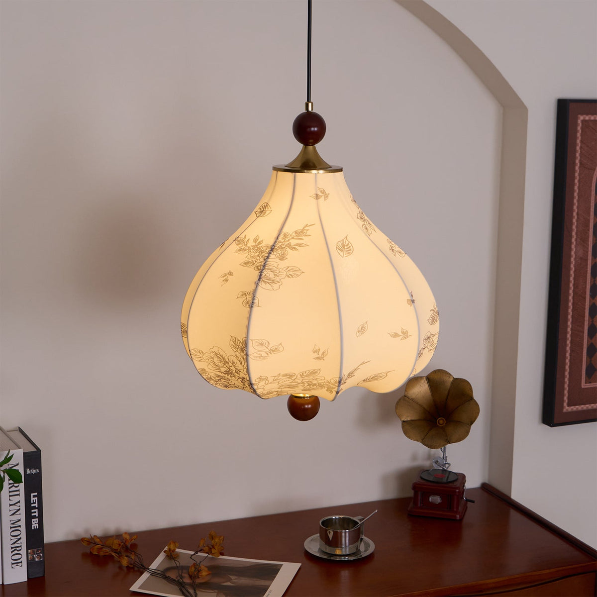 Chestnut Bloom Designer Pendant Light with Walnut and Gold Finish