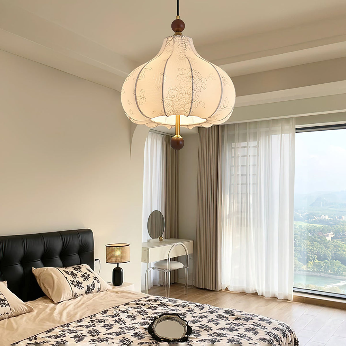 Chestnut Bloom Designer Pendant Light with Walnut and Gold Finish