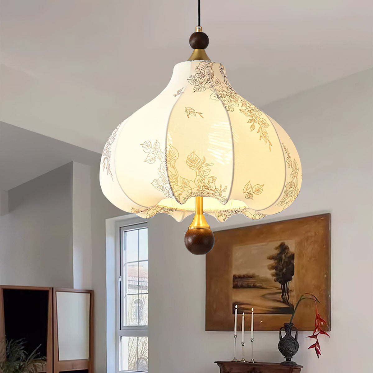 Chestnut Bloom Designer Pendant Light with Walnut and Gold Finish