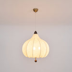 Chestnut Fabric Pendant Light – Warm Beige Shade with Walnut Accents for Living Spaces