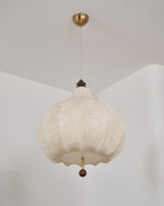 Chestnut Fabric Pendant Light – Warm Beige Shade with Walnut Accents for Living Spaces