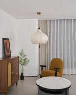 Chestnut Fabric Pendant Light – Warm Beige Shade with Walnut Accents for Living Spaces