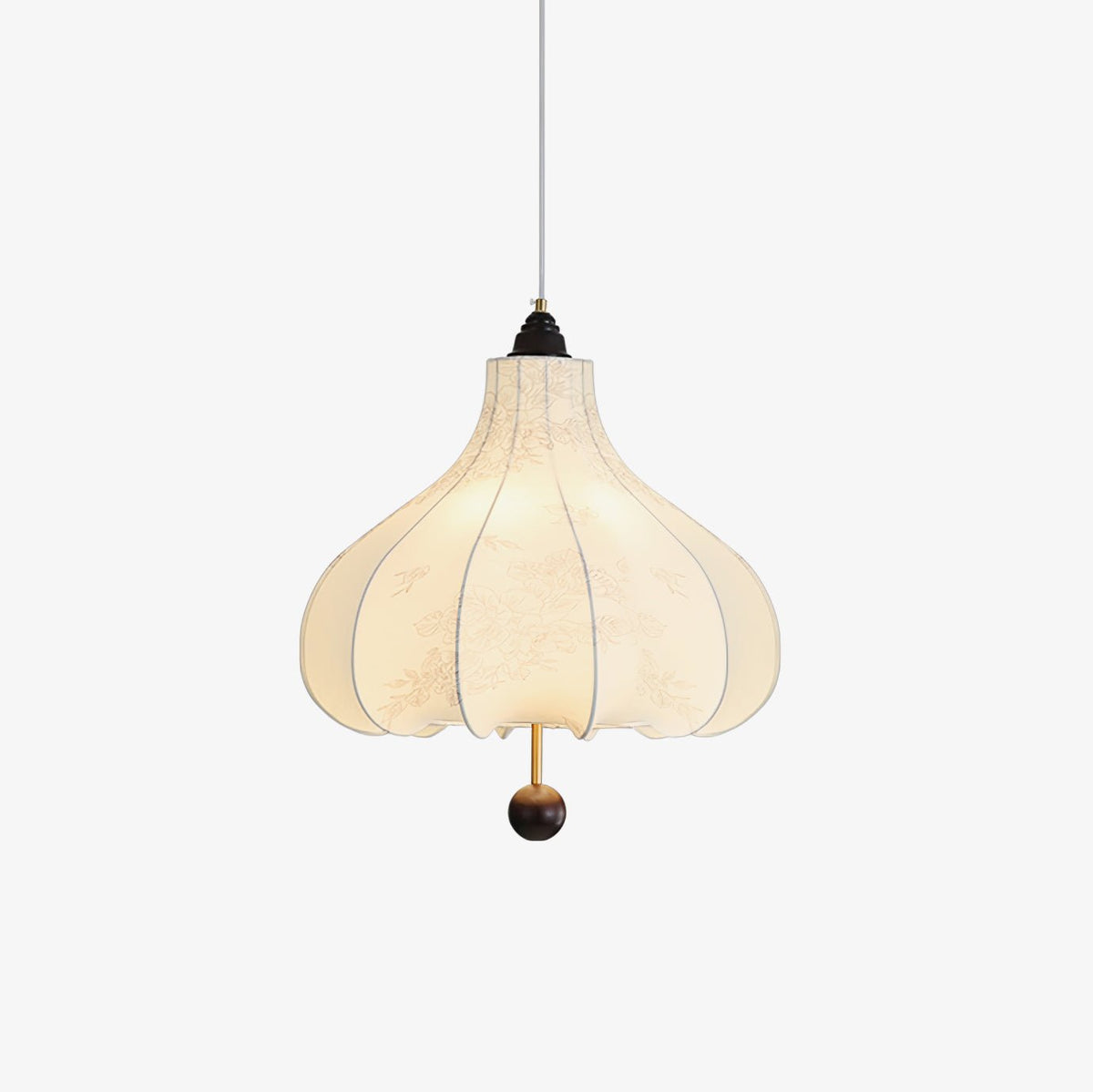 Chestnut Fabric Pendant Light – Warm Beige Shade with Walnut Accents for Living Spaces