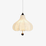 Chestnut Fabric Pendant Light – Warm Beige Shade with Walnut Accents for Living Spaces