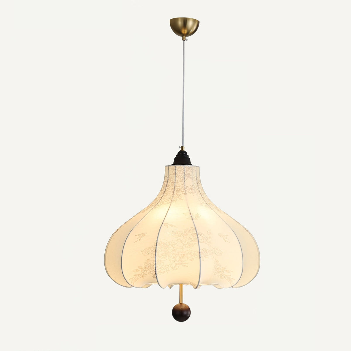 Chestnut Fabric Pendant Light – Warm Beige Shade with Walnut Accents for Living Spaces
