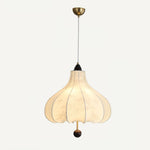 Chestnut Fabric Pendant Light – Warm Beige Shade with Walnut Accents for Living Spaces