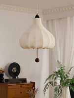 Chestnut Fabric Pendant Light – Warm Beige Shade with Walnut Accents for Living Spaces