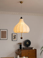 Chestnut Fabric Pendant Light – Warm Beige Shade with Walnut Accents for Living Spaces