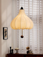 Chestnut Fabric Pendant Light – Warm Beige Shade with Walnut Accents for Living Spaces