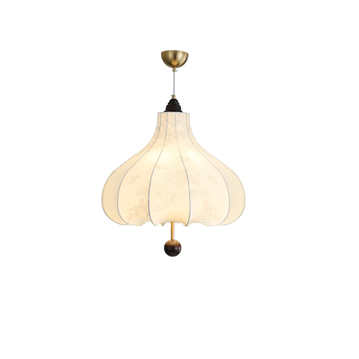 Chestnut Fabric Pendant Light – Warm Beige Shade with Walnut Accents for Living Spaces