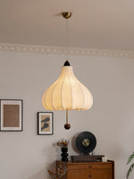 Chestnut Fabric Pendant Light – Warm Beige Shade with Walnut Accents for Living Spaces