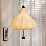 Chestnut Fabric Pendant Light – Warm Beige Shade with Walnut Accents for Living Spaces
