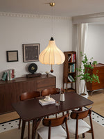 Chestnut Fabric Pendant Light – Warm Beige Shade with Walnut Accents for Living Spaces