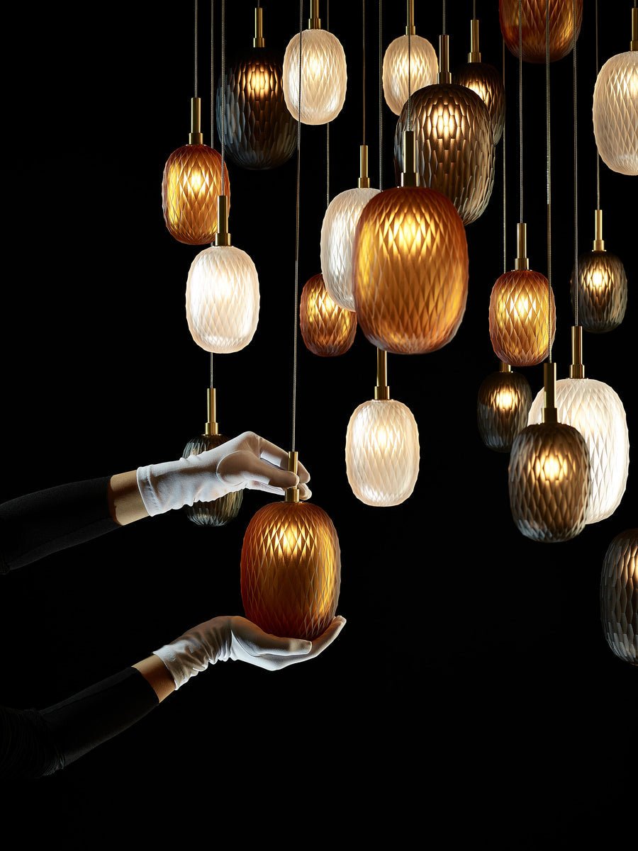 Chromatic Gem Drop Chandelier – Modern Glass Pendant Light for Dining Room and Living Room