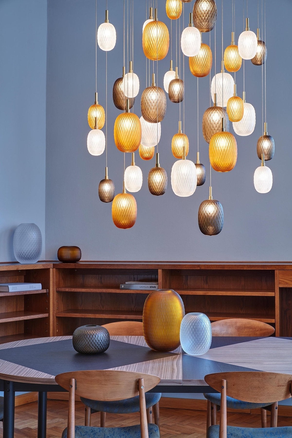 Chromatic Gem Drop Chandelier – Modern Glass Pendant Light for Dining Room and Living Room