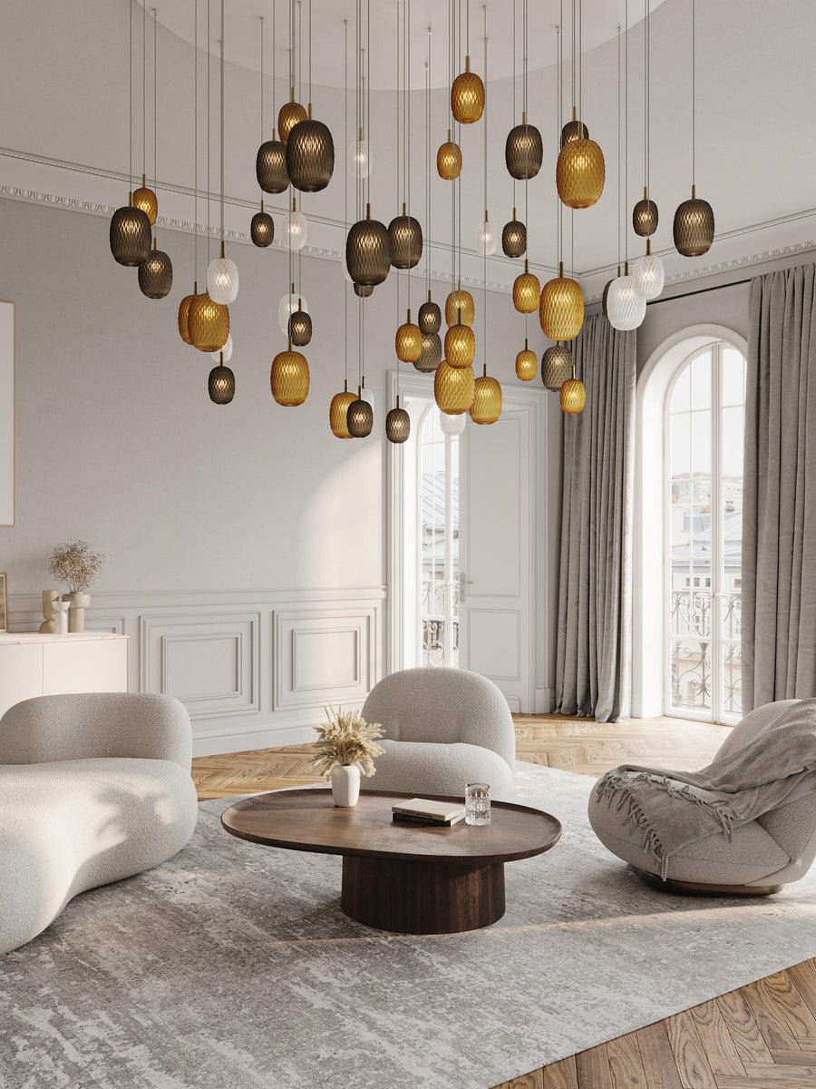 Chromatic Gem Drop Chandelier – Modern Glass Pendant Light for Dining Room and Living Room