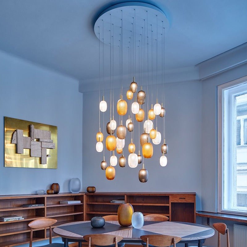 Chromatic Gem Drop Chandelier – Modern Glass Pendant Light for Dining Room and Living Room