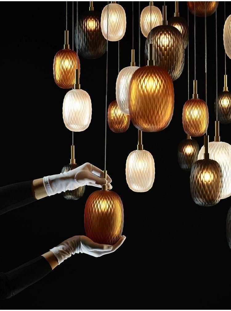 Chromatic Gem Drop Chandelier – Modern Glass Pendant Light for Dining Room and Living Room